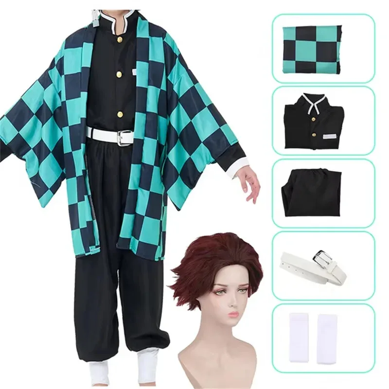 

COSda@Anime Kimetsu No Yaiba Kamado Tanjirou Cosplay Costume Demon Slayer Halloween For Kids Adult Cartoon Costume Sutis Wigs Pa