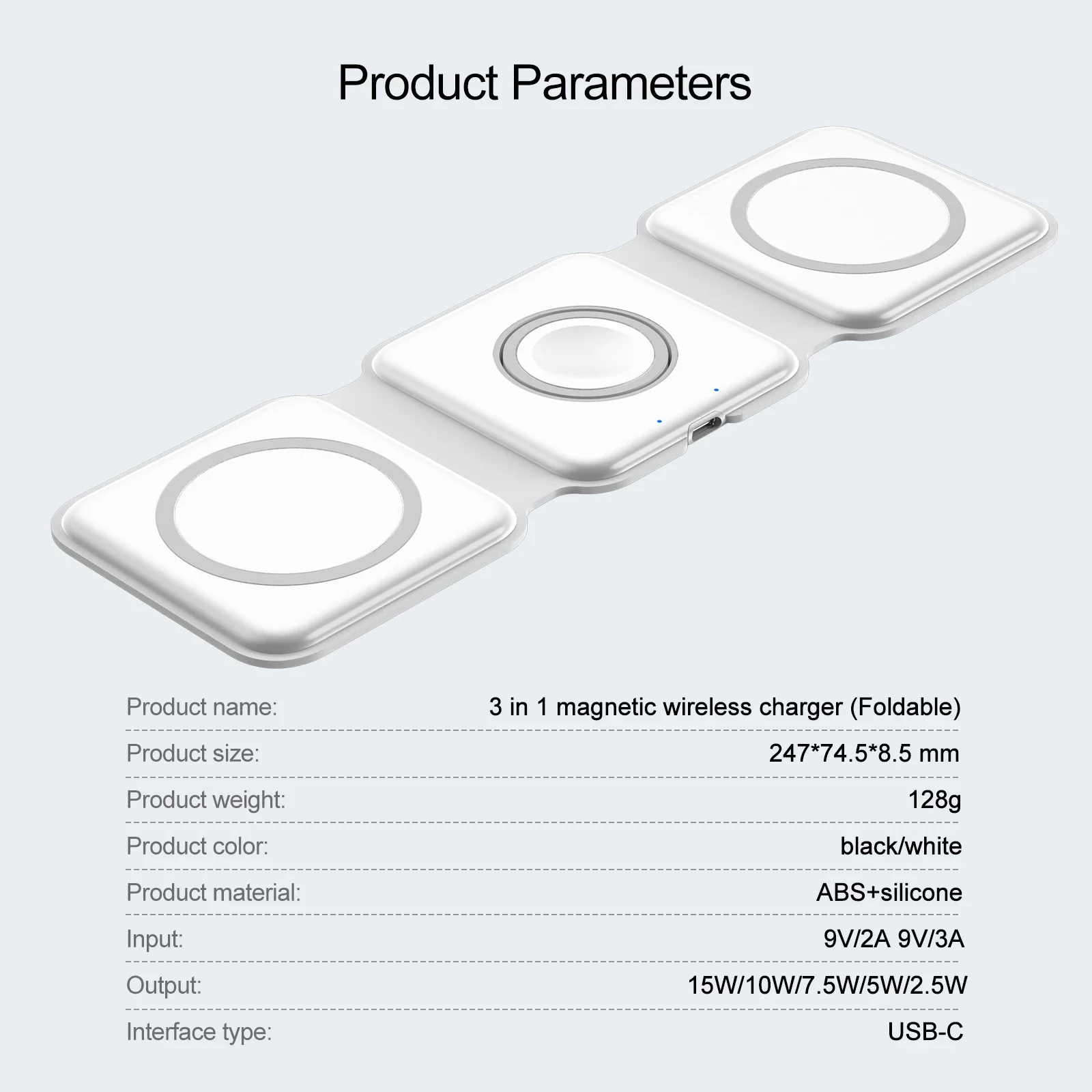 Caricabatterie Wireless magnetico da 30W per Samsung Galaxy S22 S20 Ultra Plus FE + Doogee S80 Apple Airpods Pro iWatch portatile pieghevole