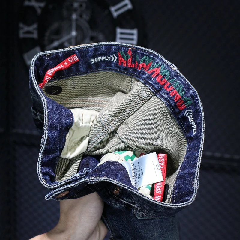 2024 Spring High-End Quality Jeans Men's Fashion Design Embroidery Vintage Stretch Fitted All-Matching Casual Street Trousers