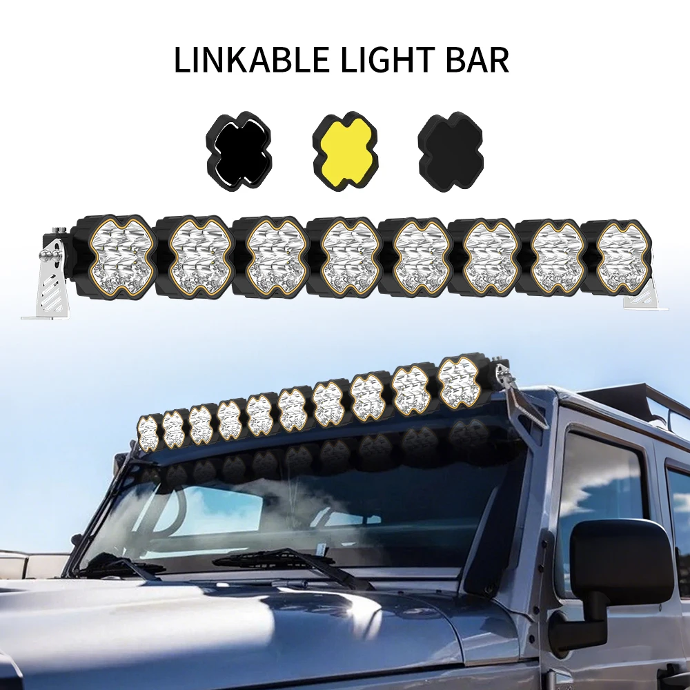 HAOLIDE Modular LED Strip Light Bar 7-9 Units High Power Amber Yellow DRLIP68 for Wrangler 4x4 Truck Truck off-road use 12V 24V