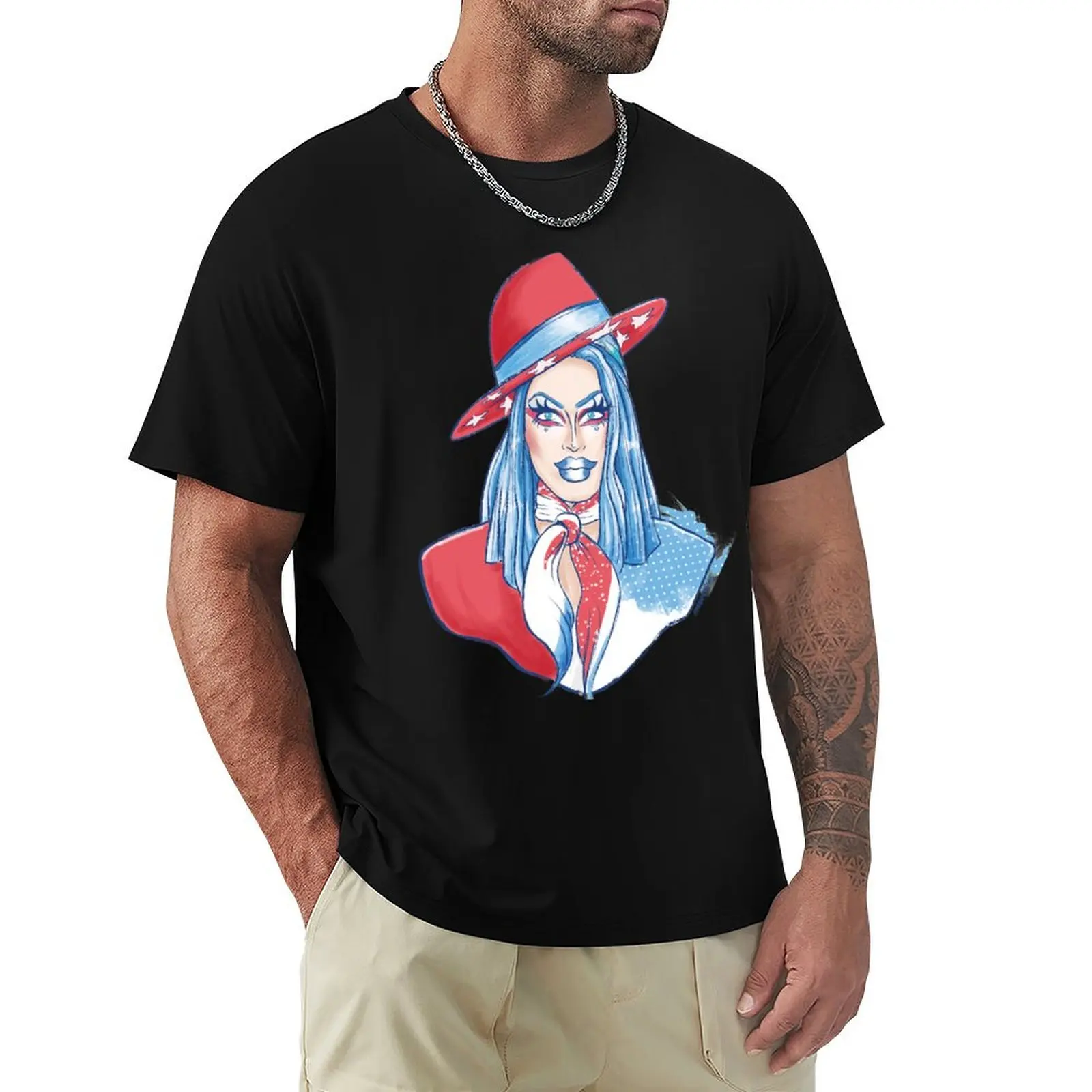Crystal Methyd Stars and Stripes Runway T-Shirt All Match Basic Short Sleeve Top