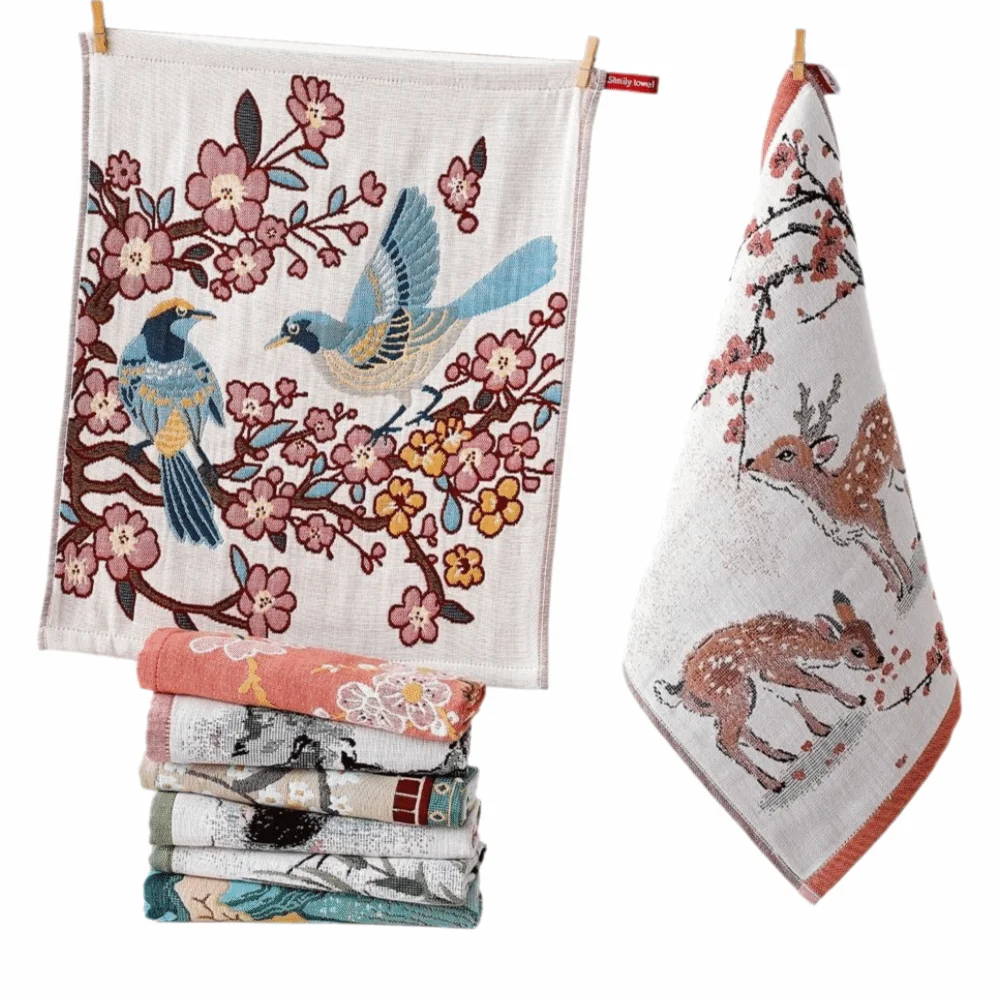 34x40cm Large Hand Towel 4 Layer Cotton Gauze Cartoon Pure Cotton Dish Cloth Decorative Quick Dry Kitchen Towel Home Restaurant