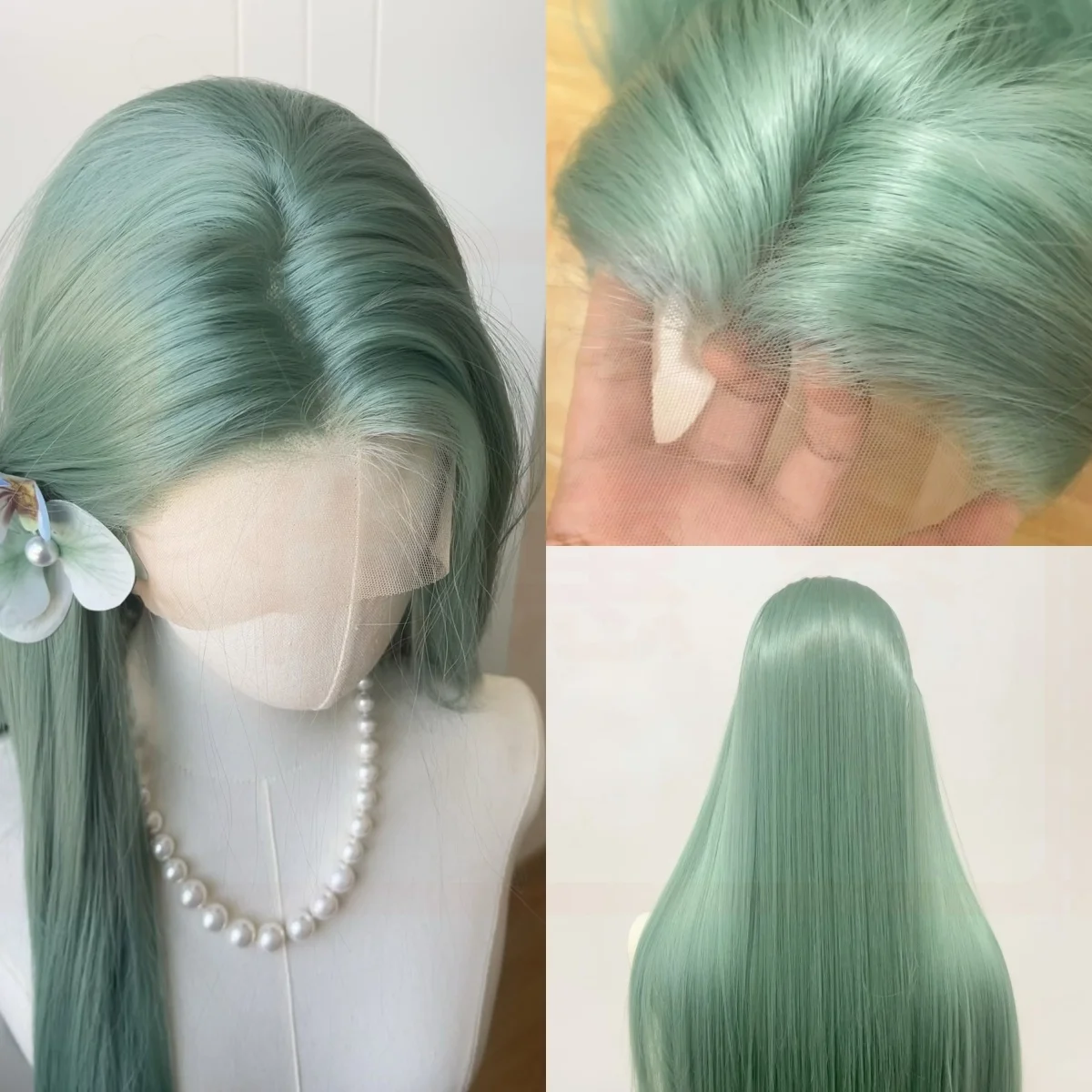 Mint Green Lace Front Wig for Women 26 Inch 13*4 Long Straight Lace Wigs Heat-resistant Synthetic Lace Wigs Natural for Cosplay