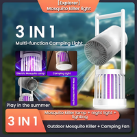 Three-In-One Portable Camping Lamp Rechargeable Lamp + Mosquito Killer Lamp + 90 ° Swing Fan C Type 4000Mah Long-Lasting, Hands-Free Camping/Back Hospital/Indoor