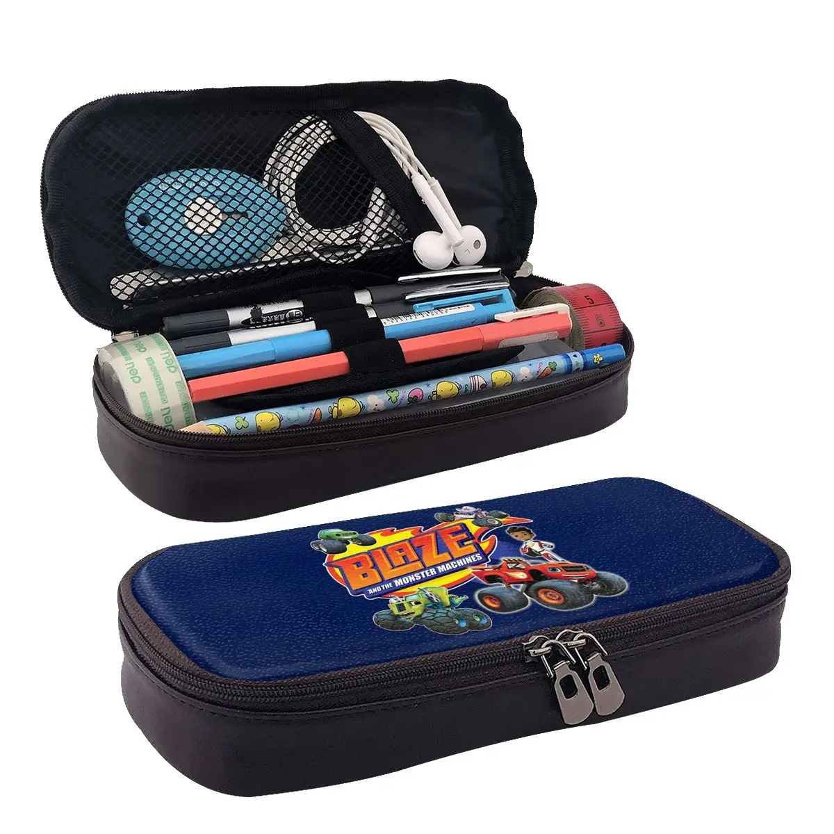 Blaze And The Monster Machines Crew Leather Pencil Case for Boys Girls Pen Box Pencil Bag Stationery Supplies Pen Holder Bag