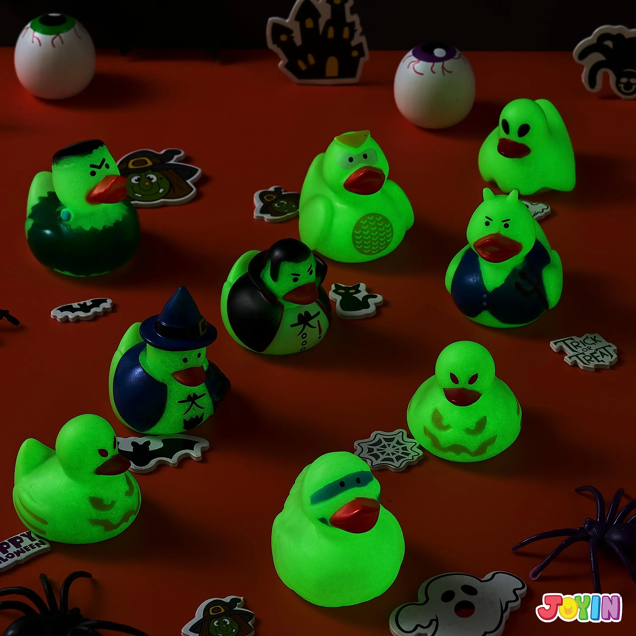 24Glow in The Dark Halloween Fancy Novelty aneka bebek karet untuk mandi Squirt mencicit bebek, Halloween tema pesta trik atau traktiran