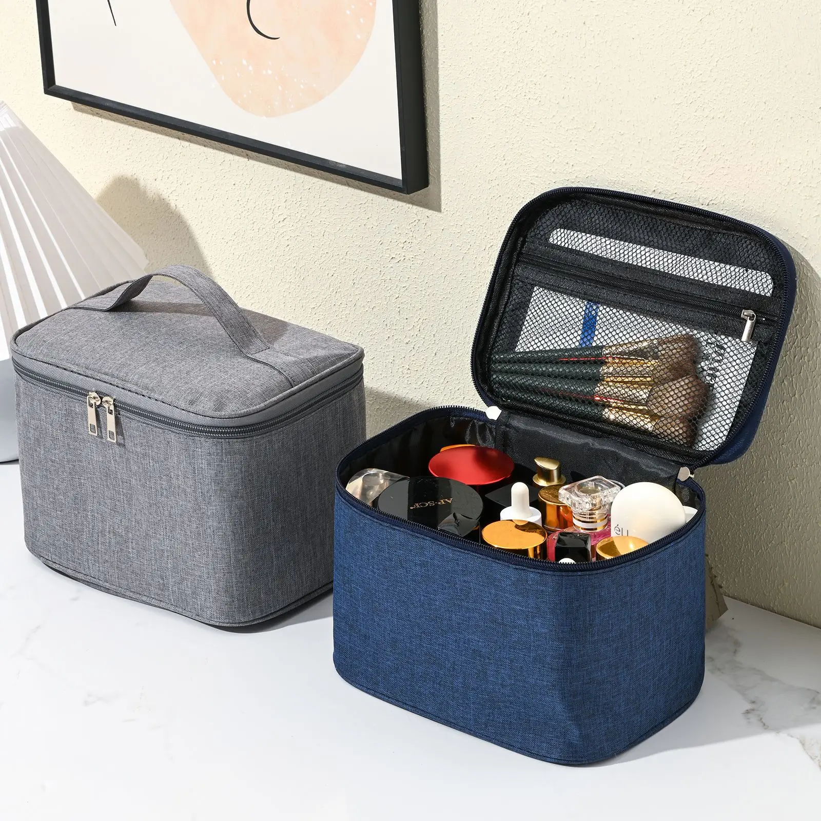 Large Capacity Double Layer Toiletry Bag for Travel Waterproof Oxford Cloth Wash Pouch,Portable Cosmetic Storage Handbag