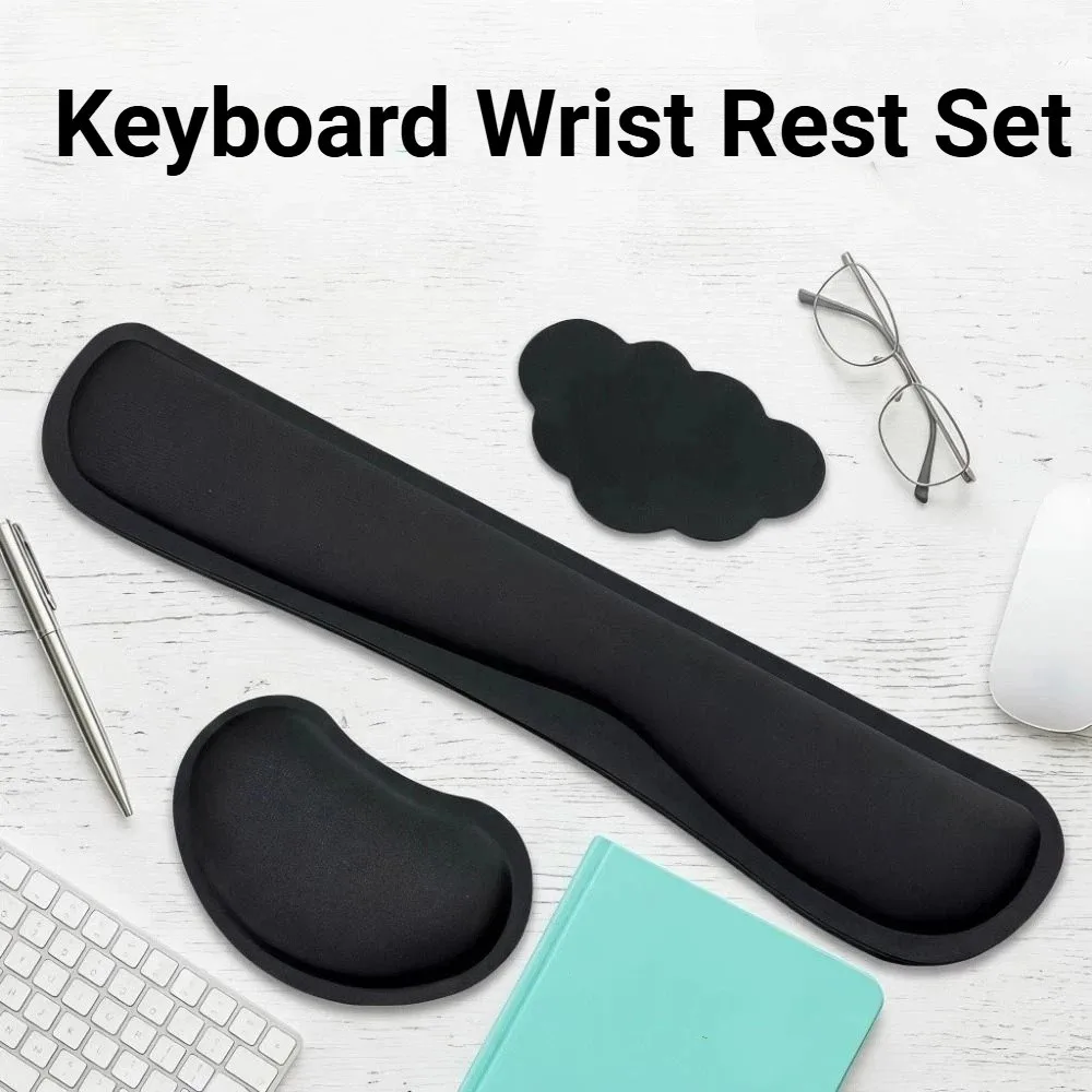 3Pcs Cloud Shape Keyboard Wrist Rest Set Soft Non-Slip Base Wristband Mouse Mat Ergonomic with Cup Coasters