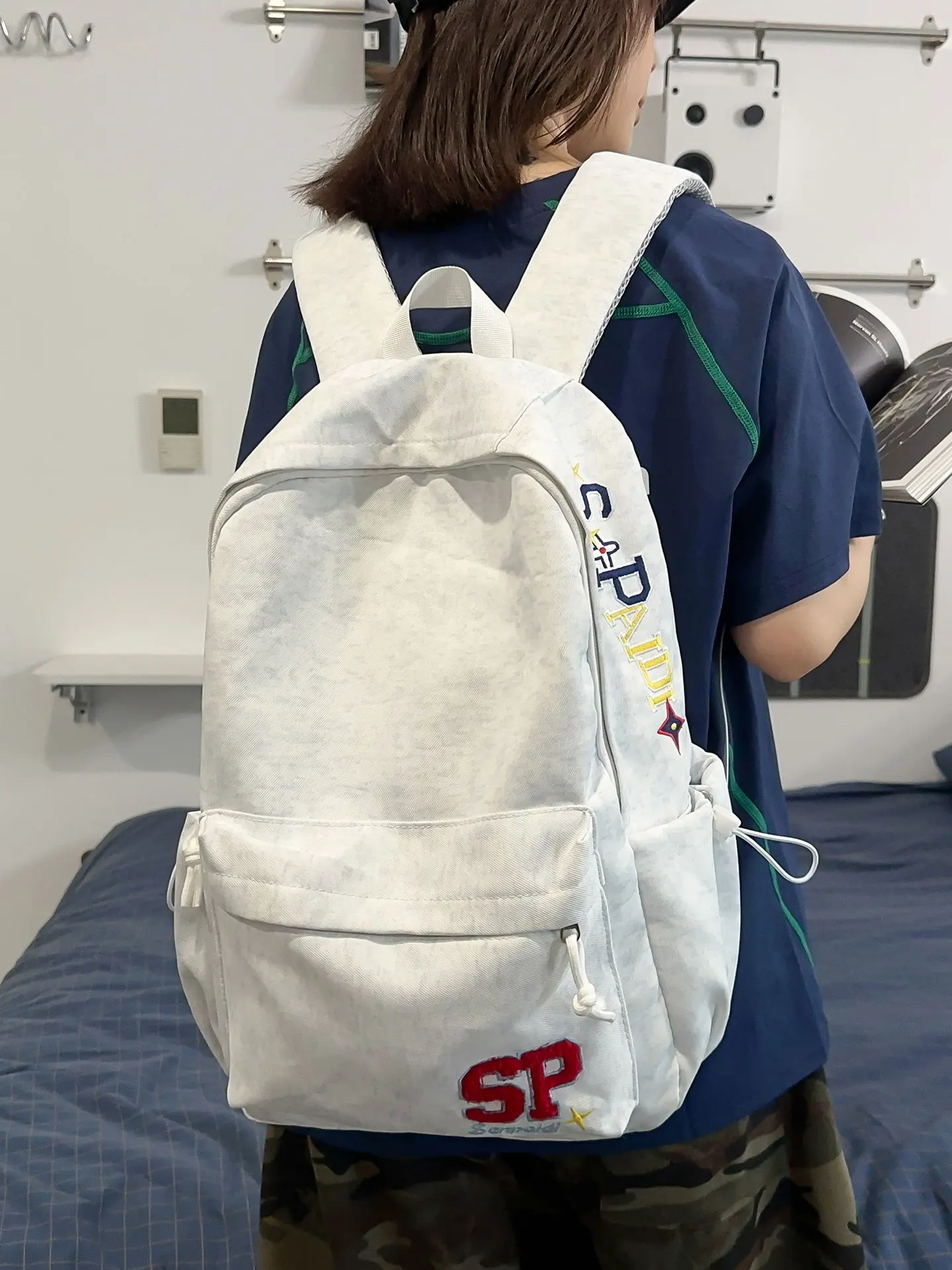 軽量レトロアメリカンレターバックパック-中学生女子向け-旅行ストレス解消スクールバッグ-デュアルショルダーバッグ