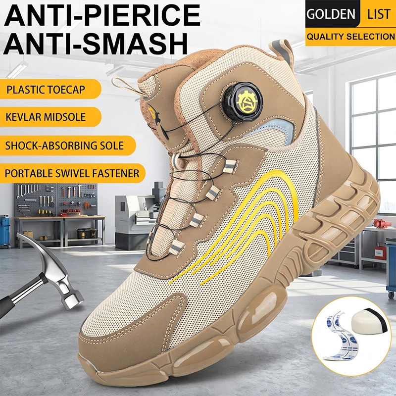 Men Industrial Safety Shoes Work Shoes Puncture Proof Work Footwear Knob Buckle Anti Smashing and Anti Piercing