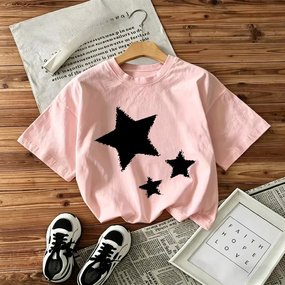 Distressed Star Graphic Kids T Shirt O Neck Short Sleeve Top Boys Girls Casual Streetwear Summer Clothing
