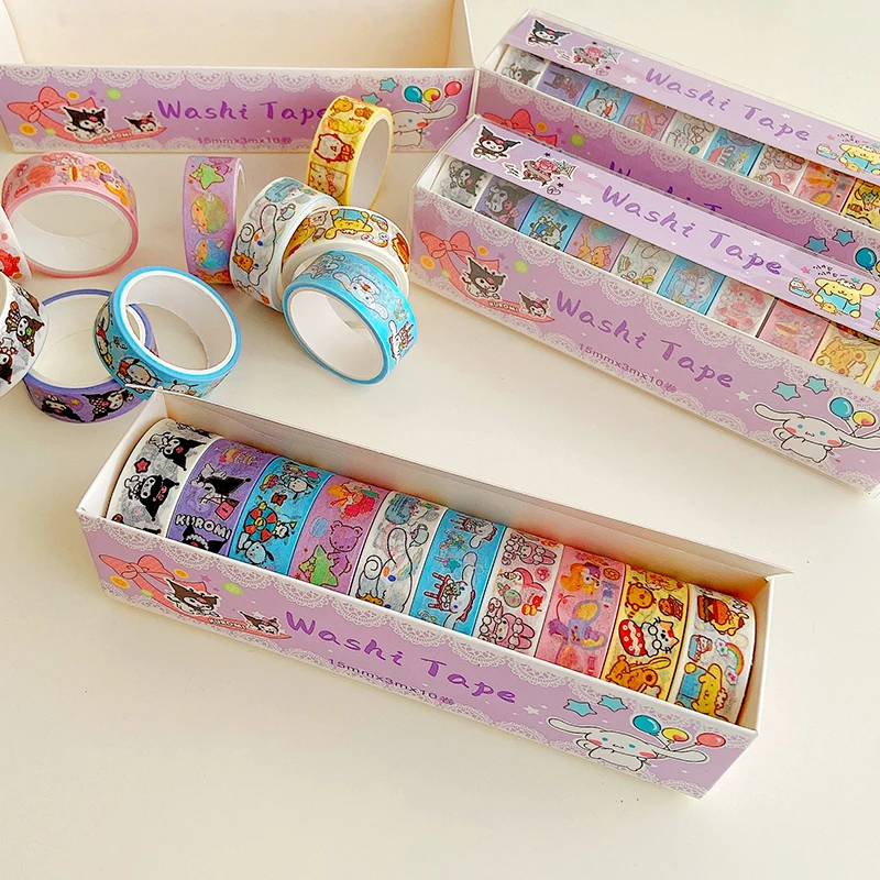 10Roll/set Cute Cartoon Character Decoration Adhesive Masking Washi Tape Kids Scrapbooking Journal Collage Material Sticker Gift