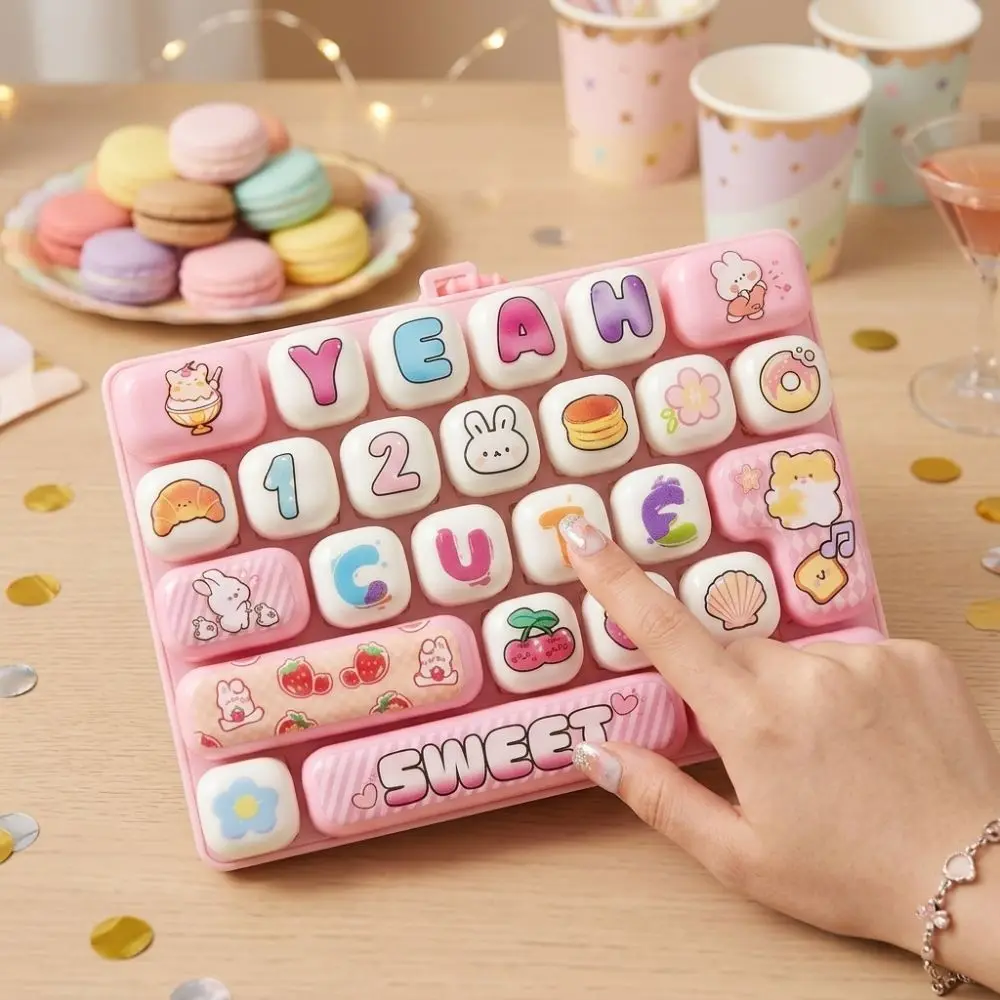 Cartoon 26 Key Keyboard Keychain Clear Key Sounds Clickable Keys Fingertip Button Key Ring Plastic Animal Patterns