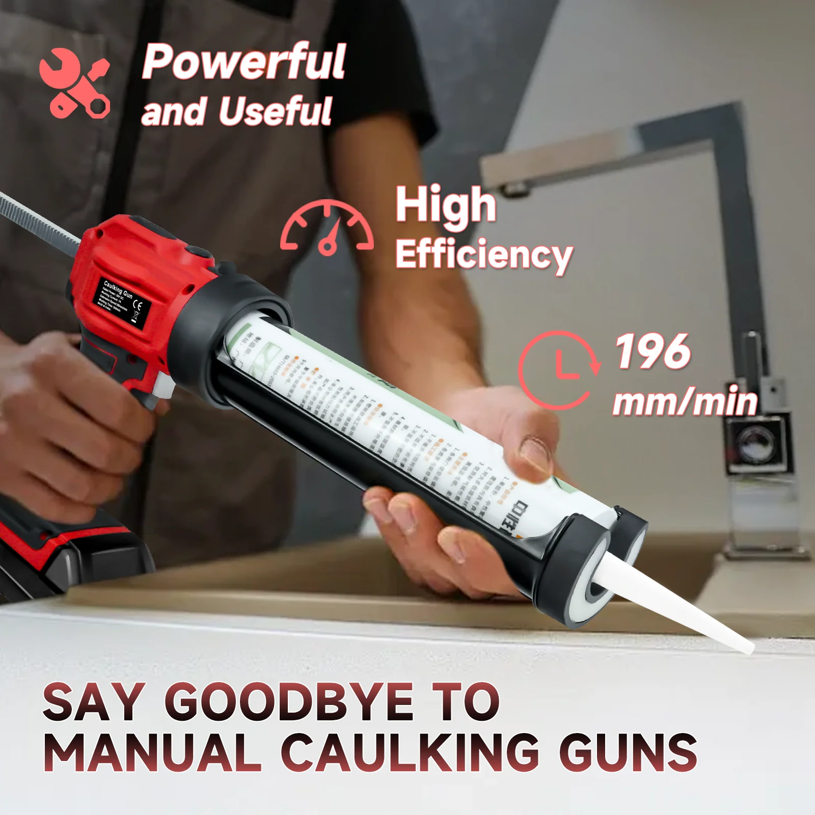 Electric Caulking Gun 10oz/300ml 4-Speeds Caulk Adhesive Gun Silicone Gun with LED Light for Milwaukee 18V Battery (No Battery) image 2