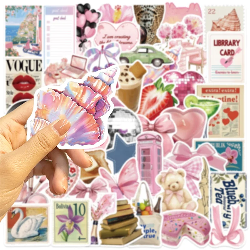 10/30/50PCS Cute Pink Life PVC Sticky Sticker Aesthetic DIY Colored Decoration Scrapbooking School Supplies