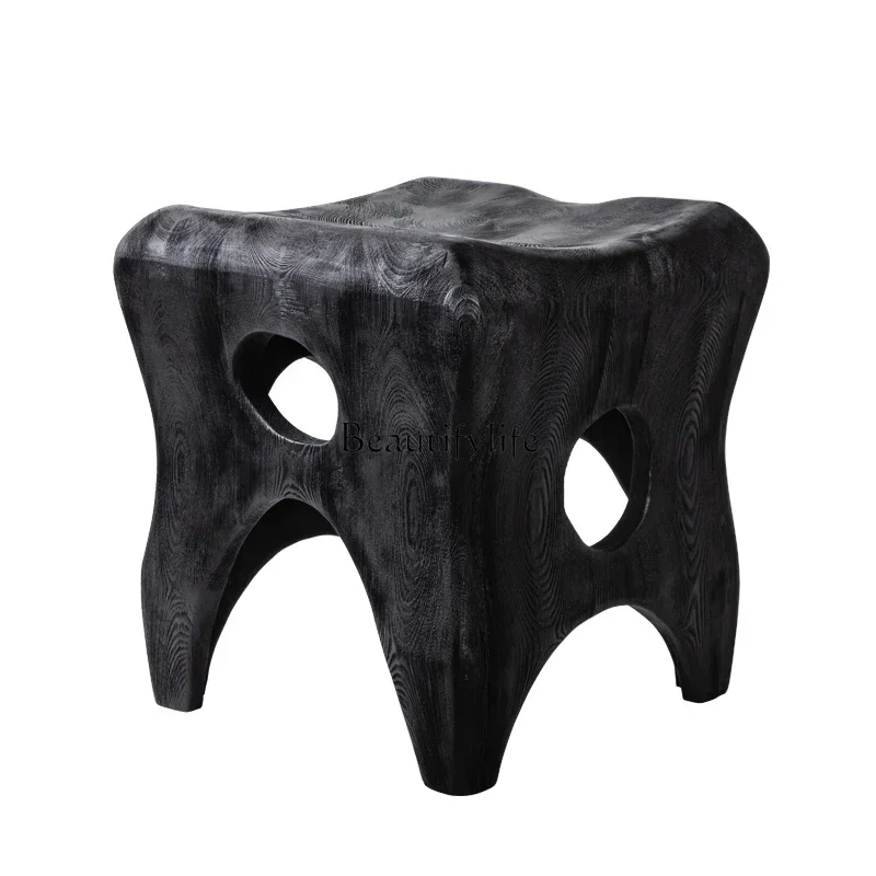 Nordic creative solid wood tooth stool thread special-shaped hollow stool