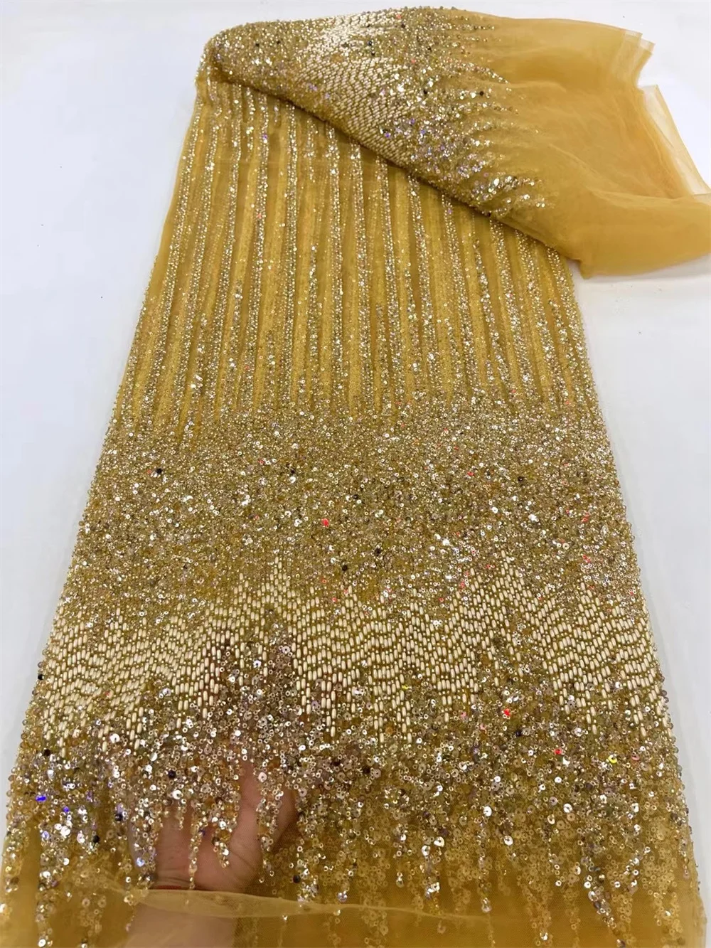 Nigeriano Lantejoula Tecido De Renda Para Mulher Vestido, Mão Frisada Tecido De Renda, Luxo Francês Bordado Beads, A59-2, Mais recente, 2024