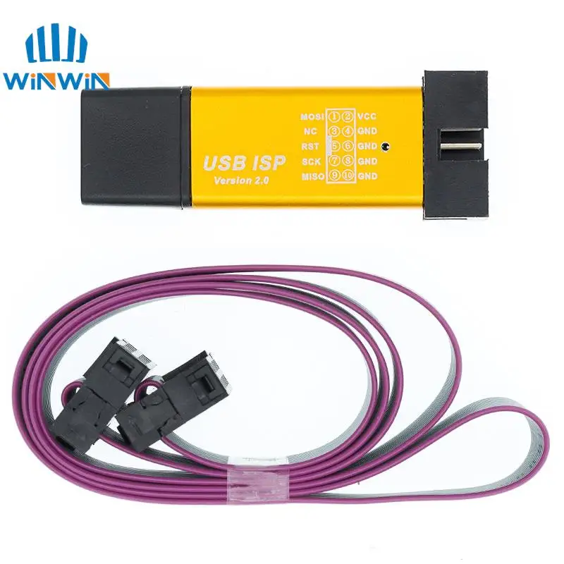 1pcs New USBASP USBISP AVR Programmer USB ISP USB ASP ATMEGA8 ATMEGA128 Support Win7 64K 10Pin To 6 Pin Adapter Board