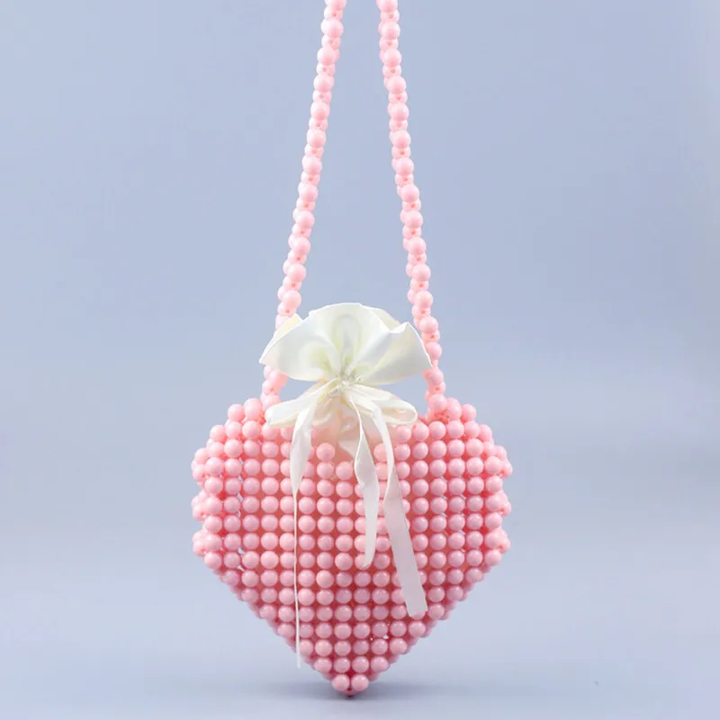 New handmade beaded braided Macaron small fresh heart heart lipstick coin purse casual cross-body one shoulder bag