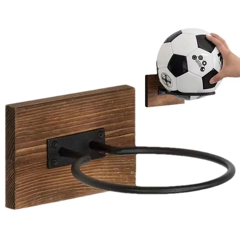 Basketball Holder Wall Mount Wood Metal Football Wall Rack Ball Display Stand Space-Saving Storage Rack Sports Ball Holders