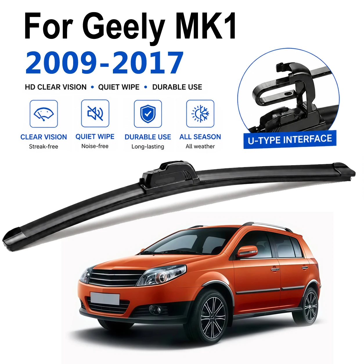 Exact Fit U Hook Wiper Blades For Geely MK1 2009-2017 Windshield Wipers Premium Rubber Quiet Auto Front Glass Rain Wiper 21"+18"
