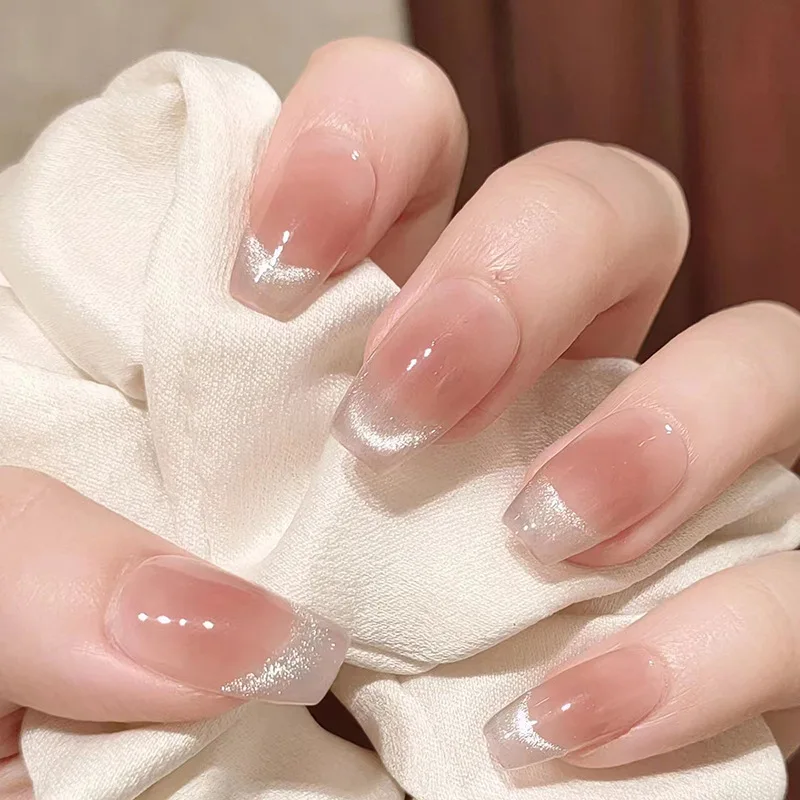 Smile cat eye wearing nail removable nail patch nail patch blush gradual change nail piece ballet nail 24 pieces