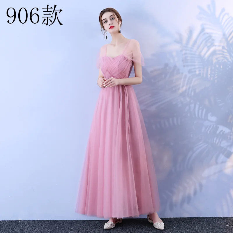 Reject Return J35 Clearance Sale Pink Bridemaid Dresses Long Mesh Tulle Wedding Party Dress For Girls Lace Up Back Built-in Bra