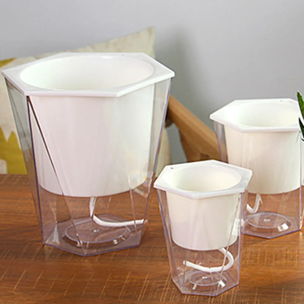 

Fully Transparent Flower Pot Self Watering Planter Indoor Herb Plant Pots Unique Design Lightweight Durable Plastic Material