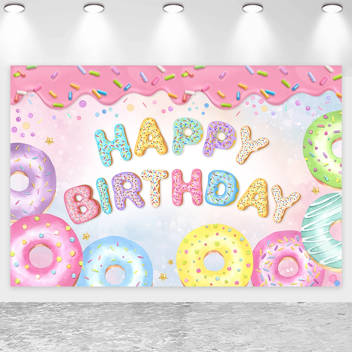 Donut Theme Party Backdrops Happy Birthday Party Decor Photo Booth Background Baby Shower Girl Hanging Flag Backdrop Props