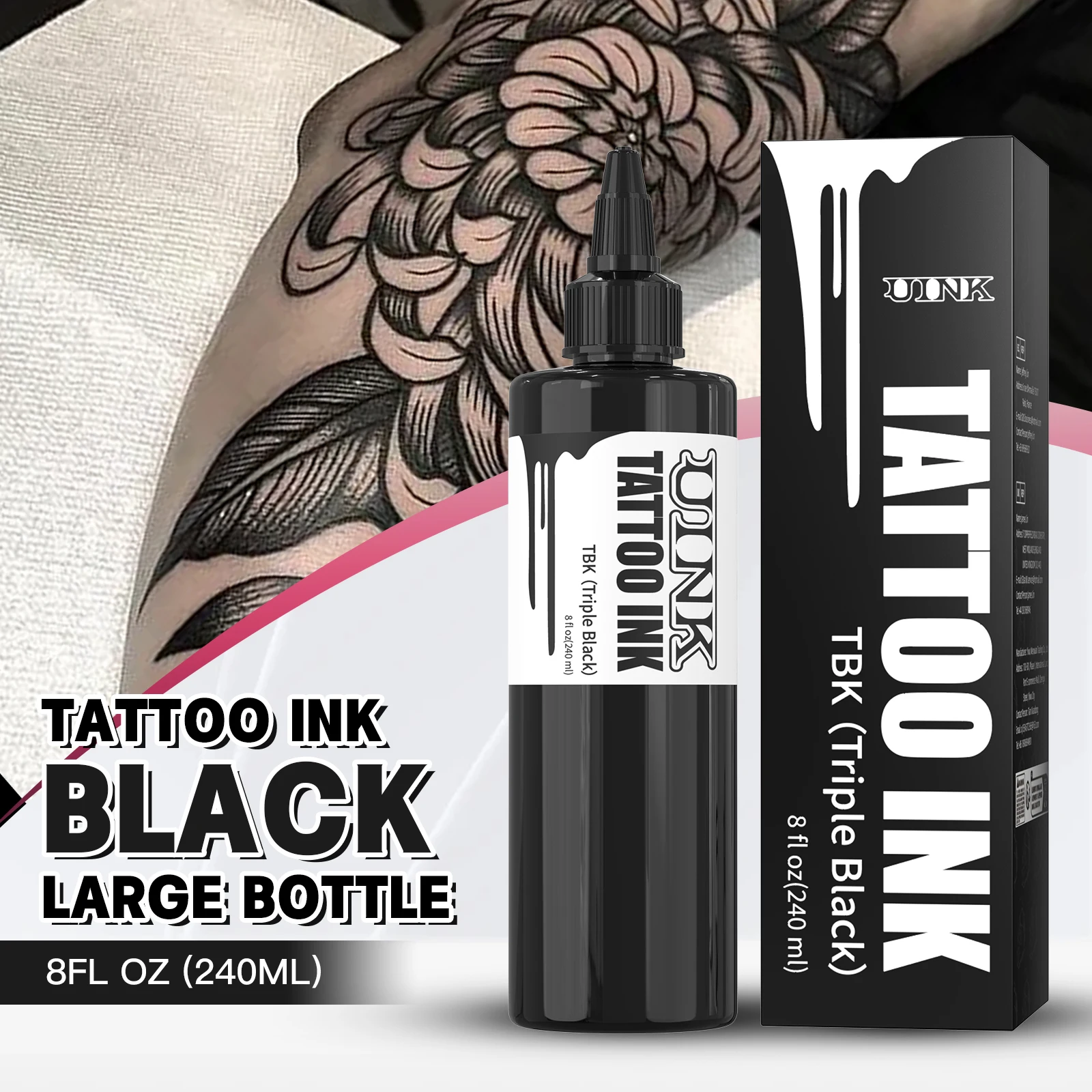 

UINK 240ml Triple Black/Withe Professional Tattoo Ink For Permanent Semi-permanent Skin Body Art Pigment Tattoo Supplies
