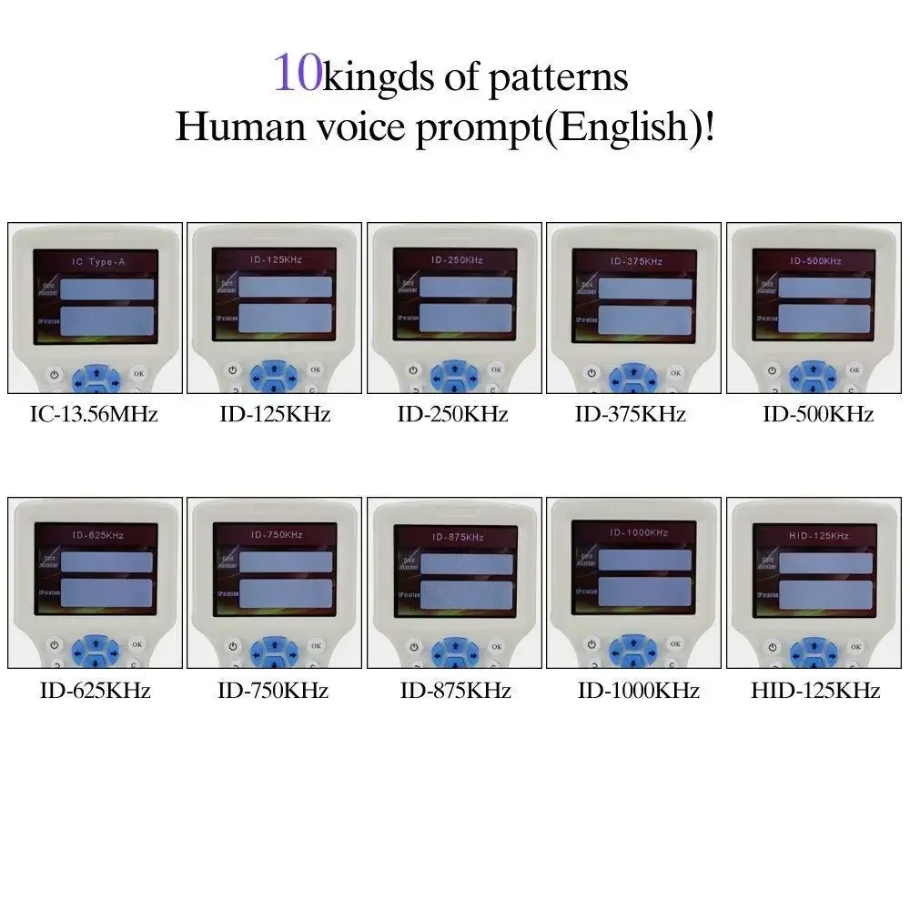 英語のRfidリーダーライター,LCD画面複製機,USBケーブル付きID,125KHz,13.56MHzカード,10周波数