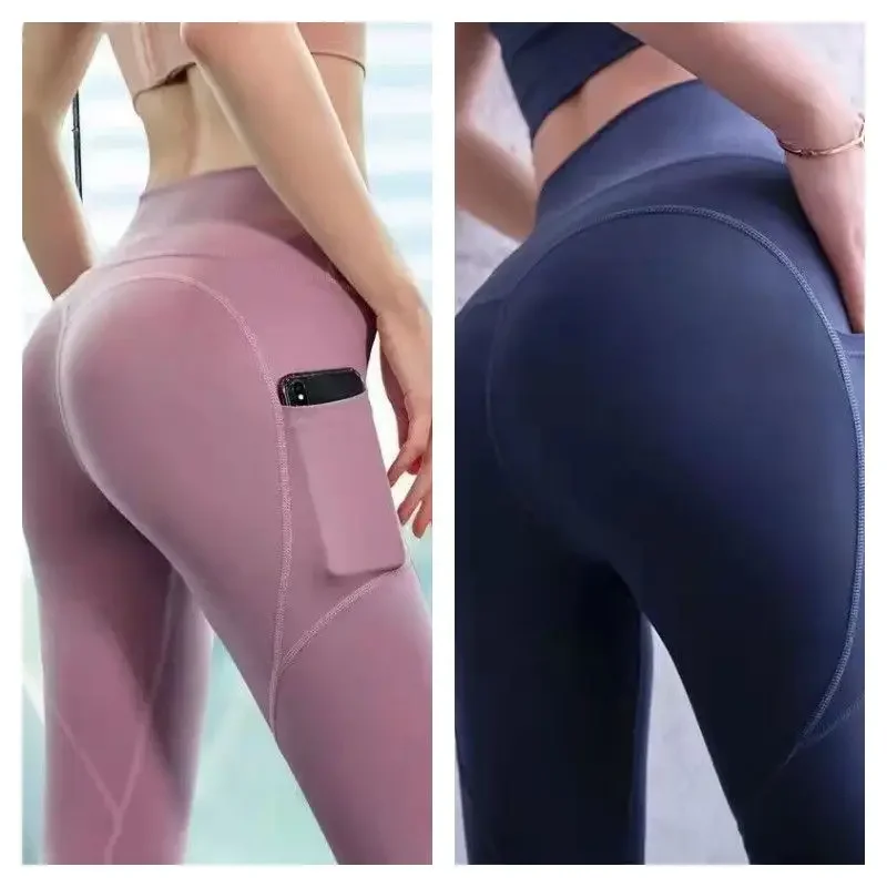 

Fitness Pants Women's Tight Side Pockets Sexy Peach Hip Sports Hip-lifting High-waisted Abdomen Running Training Yoga Pants