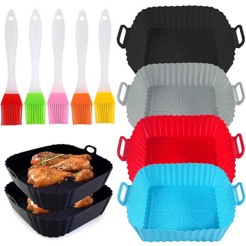 Quadratisches Silikon-Pad mit Ölbürste, für Zuhause, Küche, Luftfritteuse, Gadget, bunte Backmatte, Mikrowellen-Pads, Kochzubehör ZYF