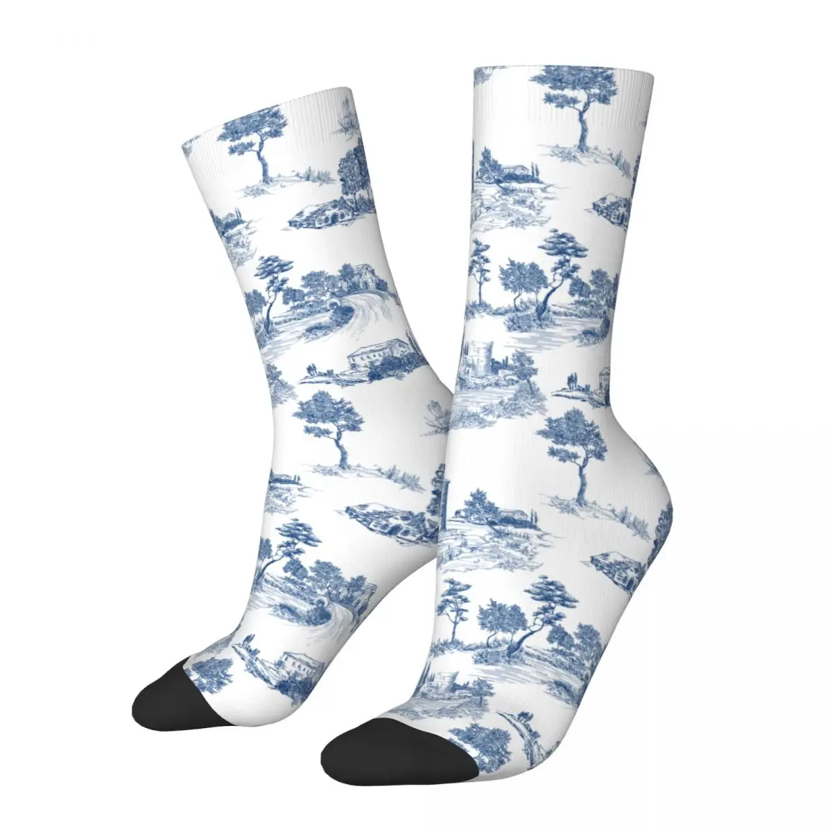 Funny Unisex Toile De Jouy Print Countryside Views Dress Socks Castles Landscapes Merch Warm Socks Cotton Best Gifts