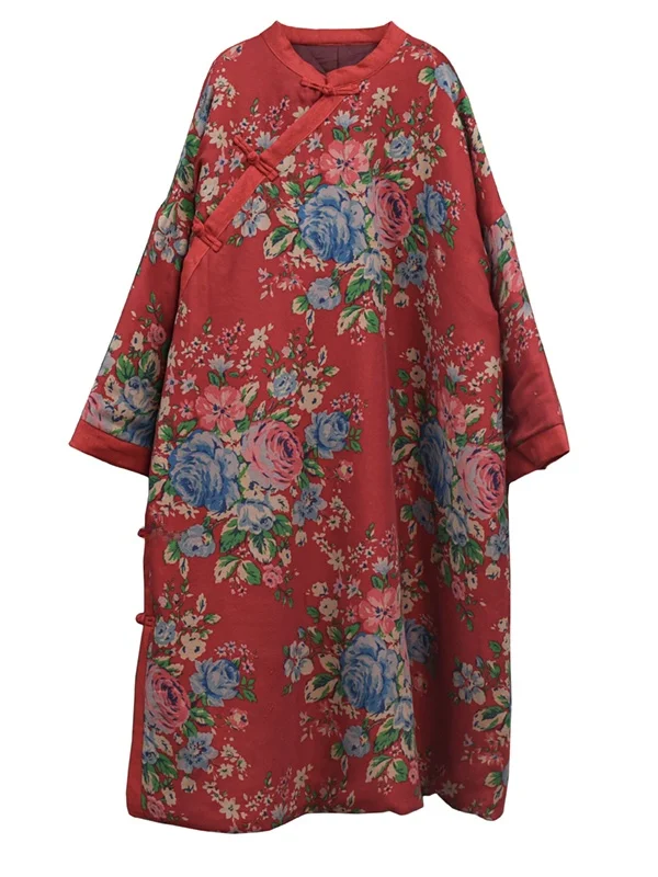 

Хлопковый халат с воротником-стойкой и пуговицами в стиле ретро, тонкий хлопковый халат Qipao большого размера, свободный крой, длинный све, средней длины