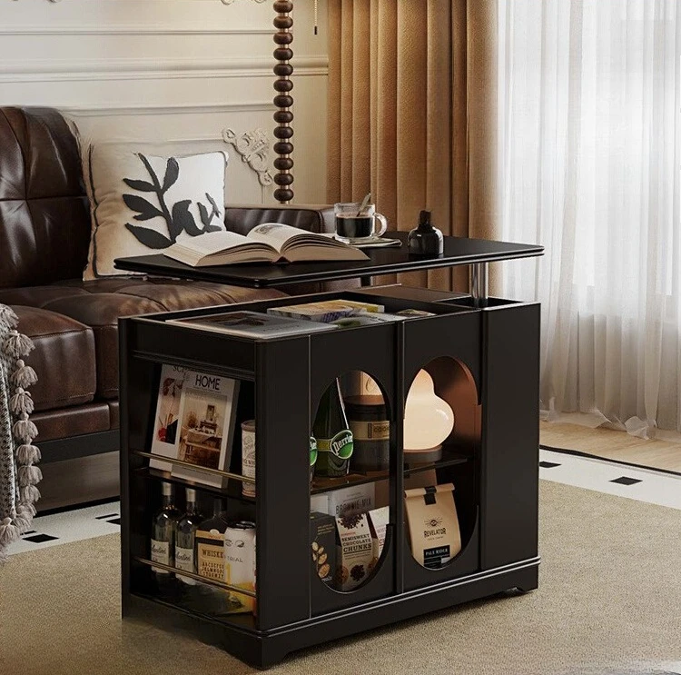 

French retro style solid wood living room side table removable sofa side table side cabinet trolley coffee table