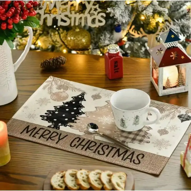 

Pink Pine Snowflake Christmas Washable Winter Holiday Table Mat Set Home Decoration Halloween And New Year