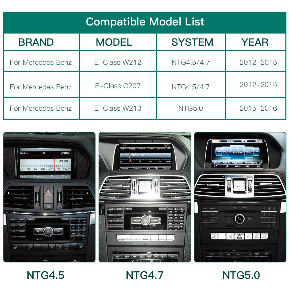 Wireless CarPlay Android Auto สำหรับรถยนต์ Mercedes Benz E-Class W212 E Coupe C207 ปี 2012-2016 พร้อม Mirror Link AirPlay Car Play