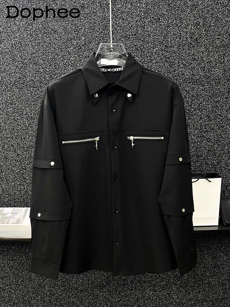 

Men's 2025 Spring New Stylish Zipper Decorative Shirts Men's Solid Color Casual Popular Design Tops Loose Comfort Splicing Shirt