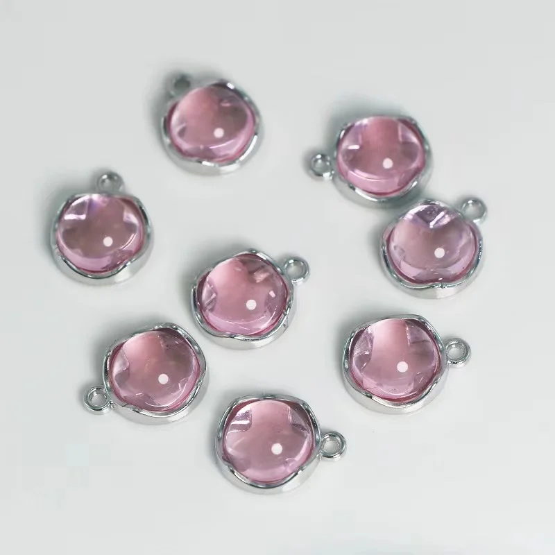 

5Pcs Geometry Alloy Charms Pink Crystal Round Pendant for Jewelry Making Handmade Earrings Necklaces Diy Accessories