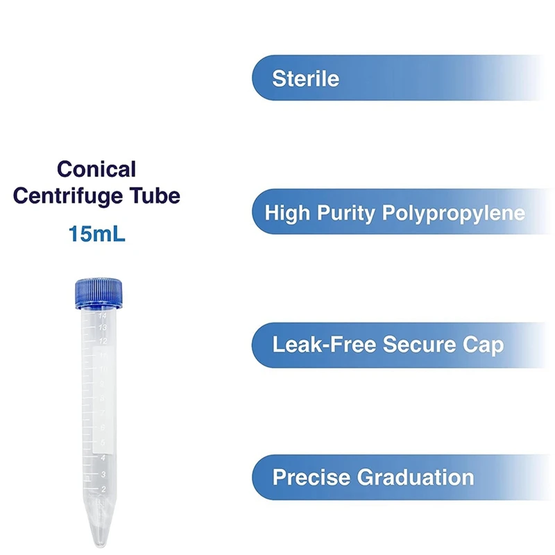 Centrifuge Tubes, [50 Pack] Plastic Test Tube With Screw Caps, 15ML Sterile Test Tubes With Lids