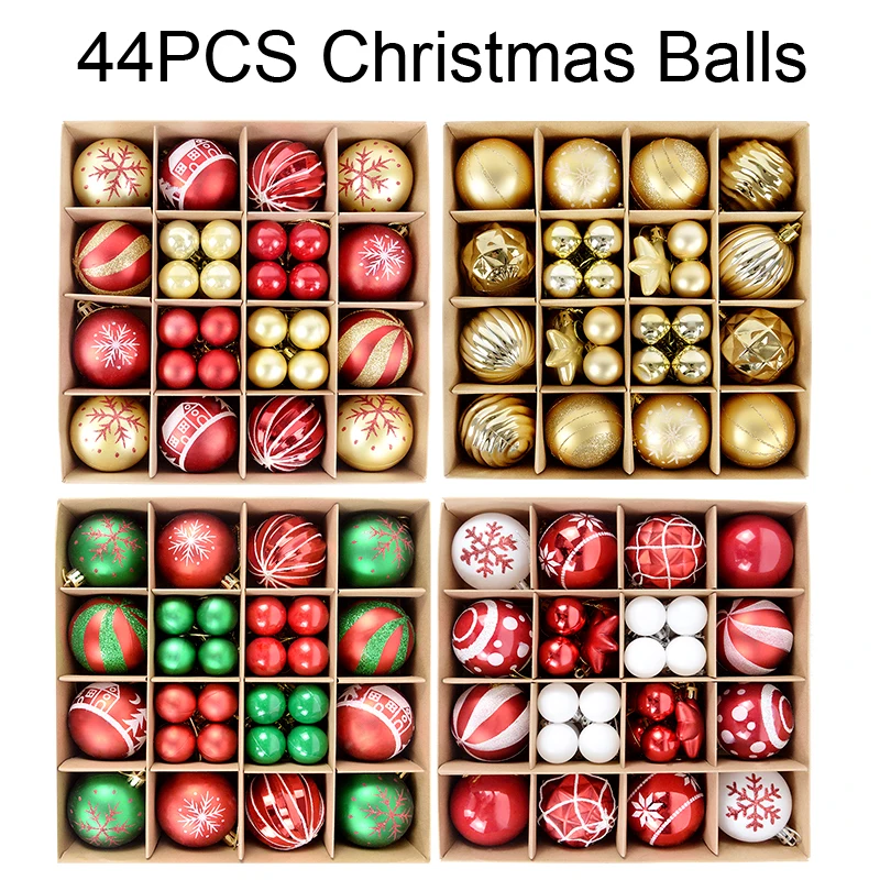 44PCS/BOX Christmas Tree Balls Ornaments Gold Xmas Tree Balls Decorations For Home Hanging Pendants Navidad 2023 New Year Gifts