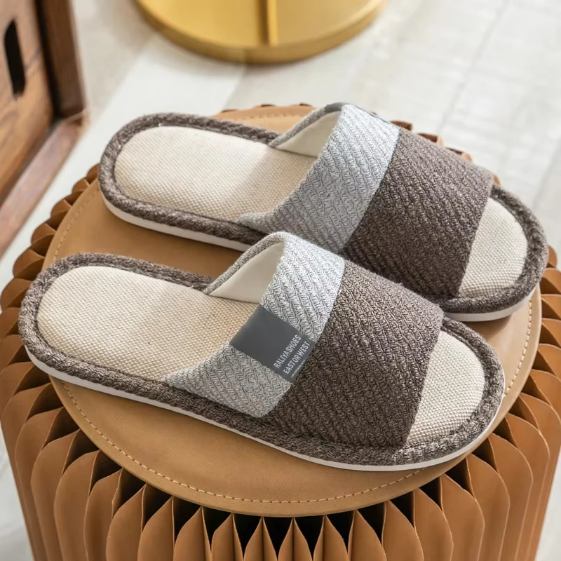 

2026 Men Indoor Slippers Corduroy Floor Flat Shoes Comfort Anti-slip Home Linen Slipper Unisex Woman Men House Cotton Slides