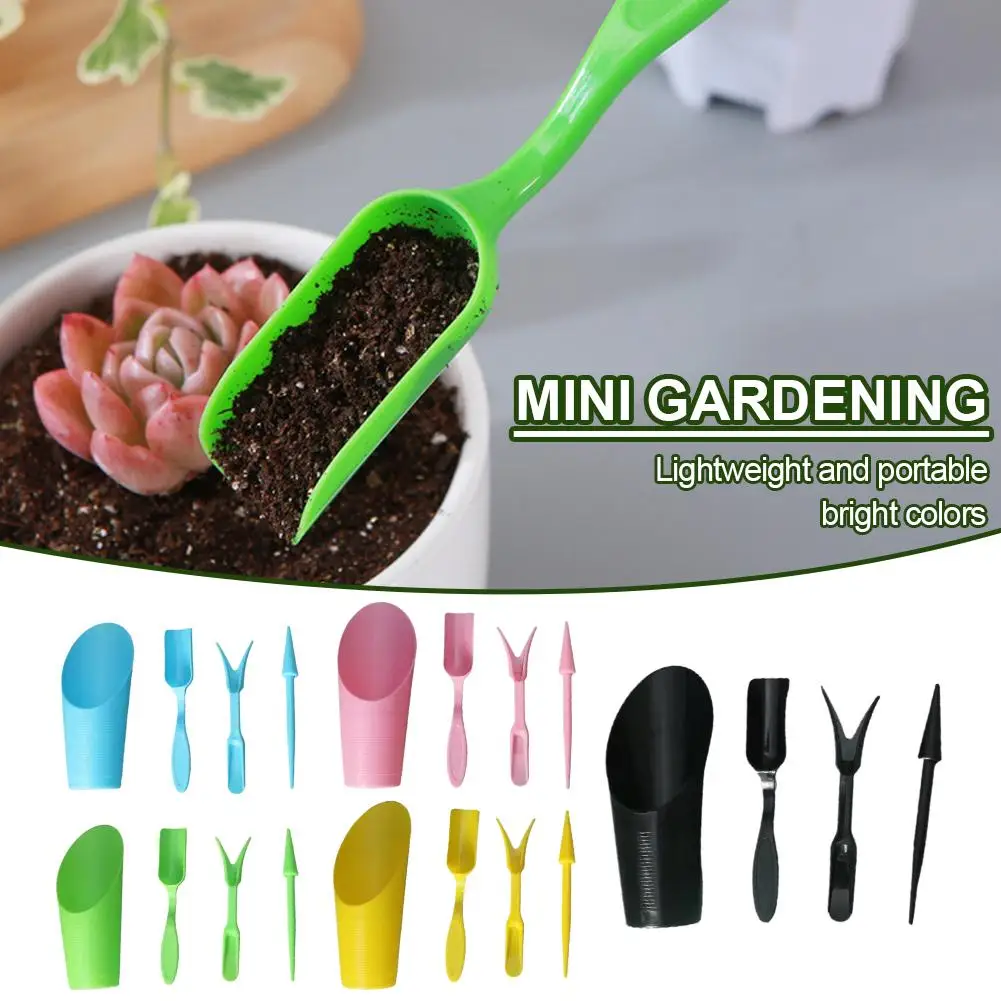 4Pcs Succulent Garden Tool Set – Plastic Transplanting Digging Kit with Hole Punching Tool, Miniature Gardening Hand Tools