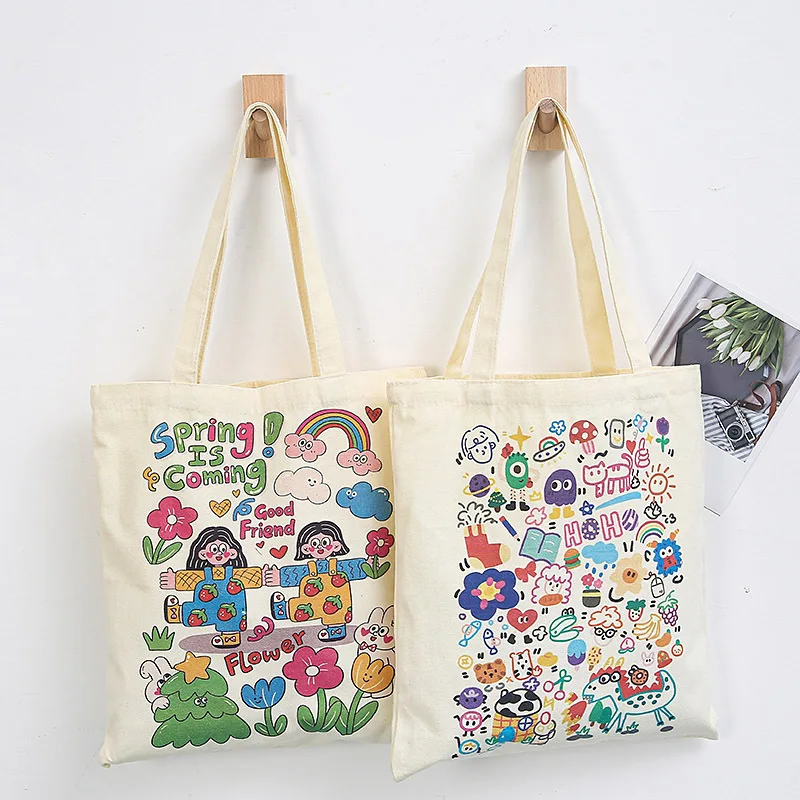 Bolso de lona de gran capacidad para mujer, bolsa de estilo universitario, bolso de mano de Graffiti japonés, venta al por mayor