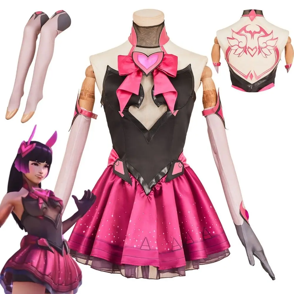 

OW DVA Cosplay Fantasia Costume Disguise for Women Girls Dress Fancy Dress Up Roleplay Outfits Halloween Carnival Party Suit