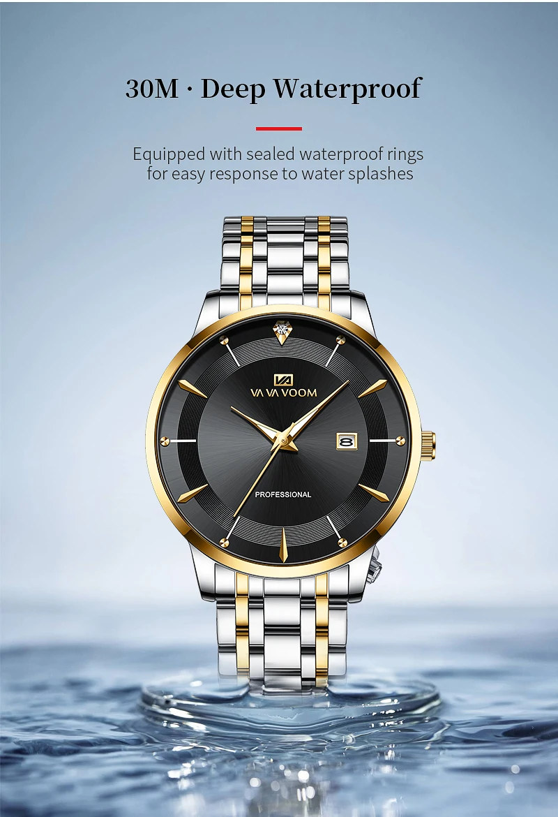 Herrenuhr 43mm Gehäuse Edelstahl-Stil Luxus Strass 3Bar Wasserdicht Quarzwerk Business-Uhren Relogios Masculino – Detail 10