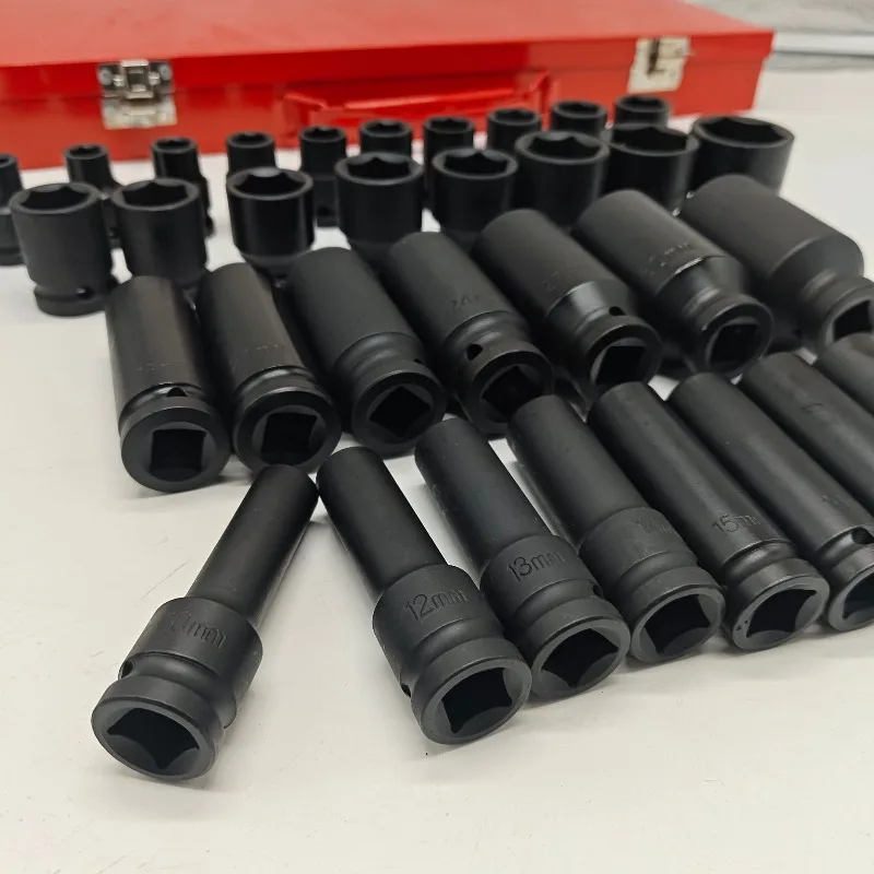 1/2 Inch Drive Heavy Duty Extended Hex Impact Socket Set 35Pcs Thickened Sleeve for Electric Wrench Pneumatic Tool Kit