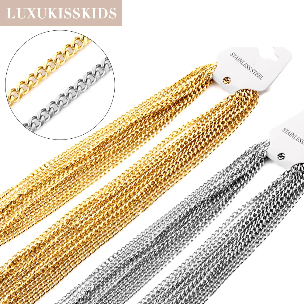 LUXUKISSKIDS 3.5mm Width Cuban Chain 5pcs/Lot Wholesale Chain For Women Gold Steel Color Edges And Corners Stainless Steel Chain