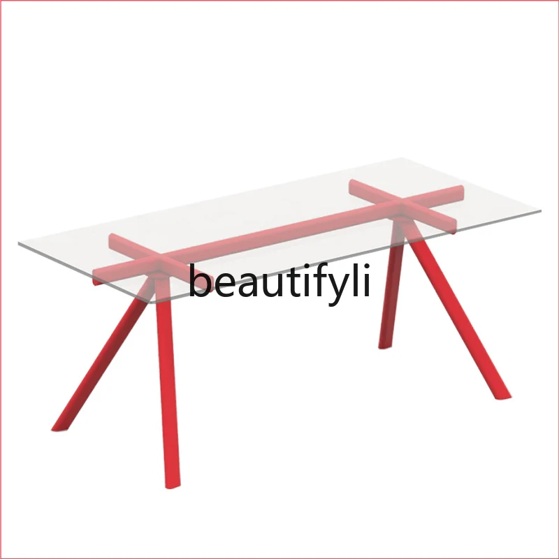 

Italian light luxury glass dining table transparent, modern simple hotel home rectangular dining table